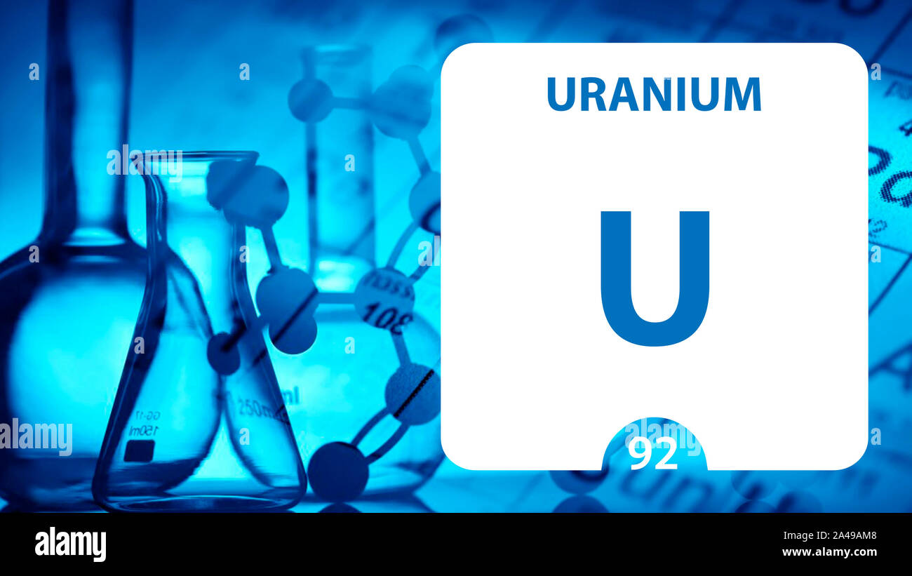 Uranium U, chemical element sign. 3D rendering isolated on white