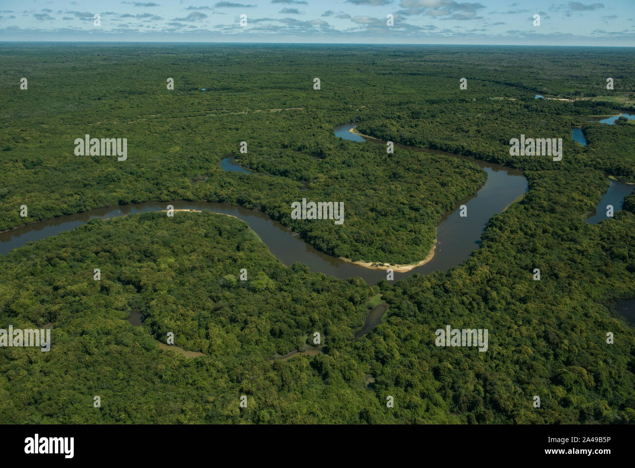 Aquidauana, Mato Grosso do Sul, Brazil: Aerial view of Rio Negro (Black River), in the Brazilian wetlands, know as Pantanal Stock Photo