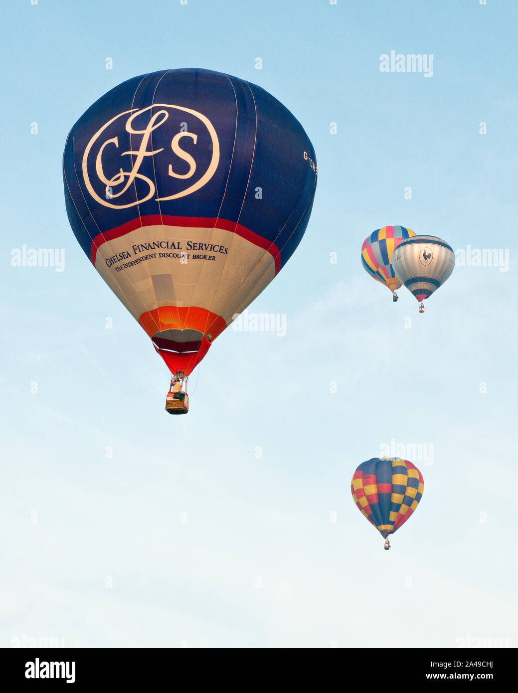 'Chelsea Financial Services' (CFS) hot air balloon. Bristol International Balloon Fiesta, England Stock Photo