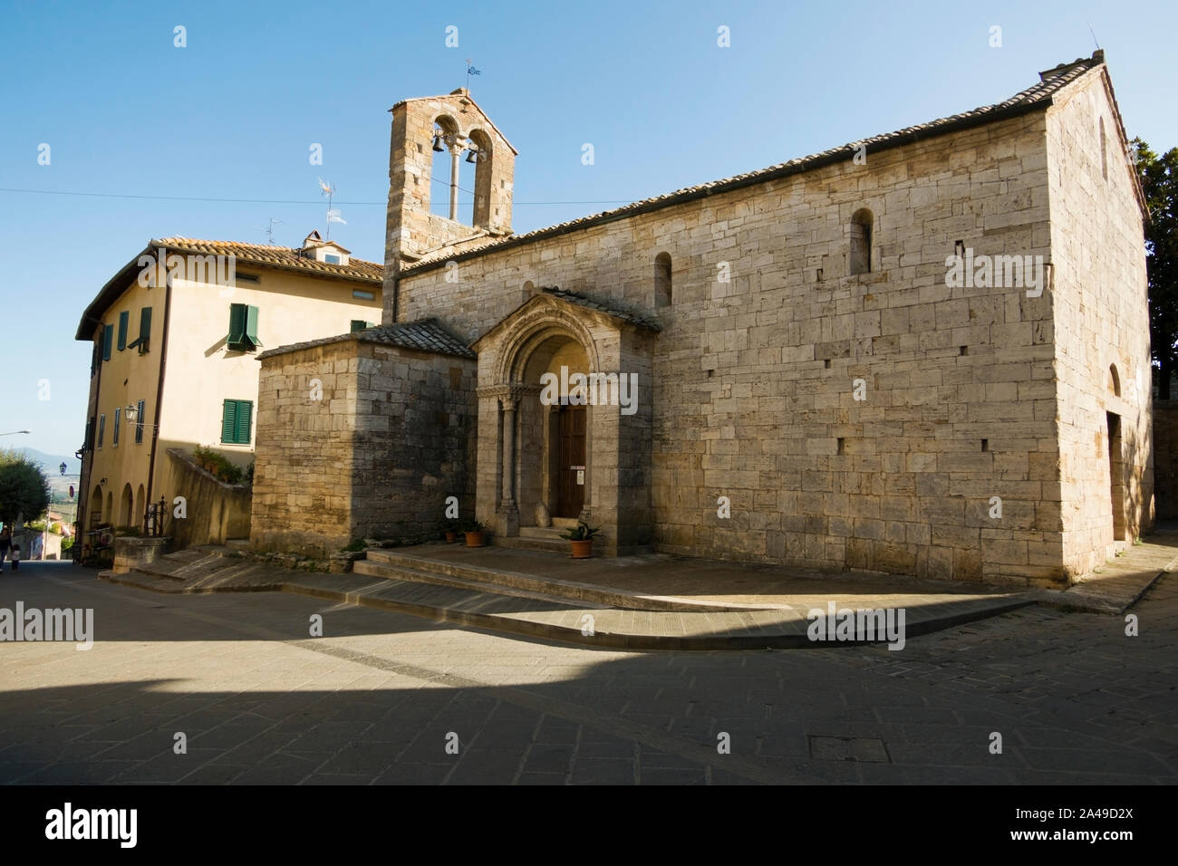 San Quirico d'Orcia, Siena / Italy-September 20 2018: Church of Santa Maria Assunta Stock Photo