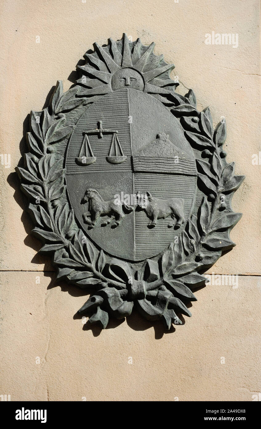 URUGUAY - Montevideo, national symbol, coat of arms Stock Photo