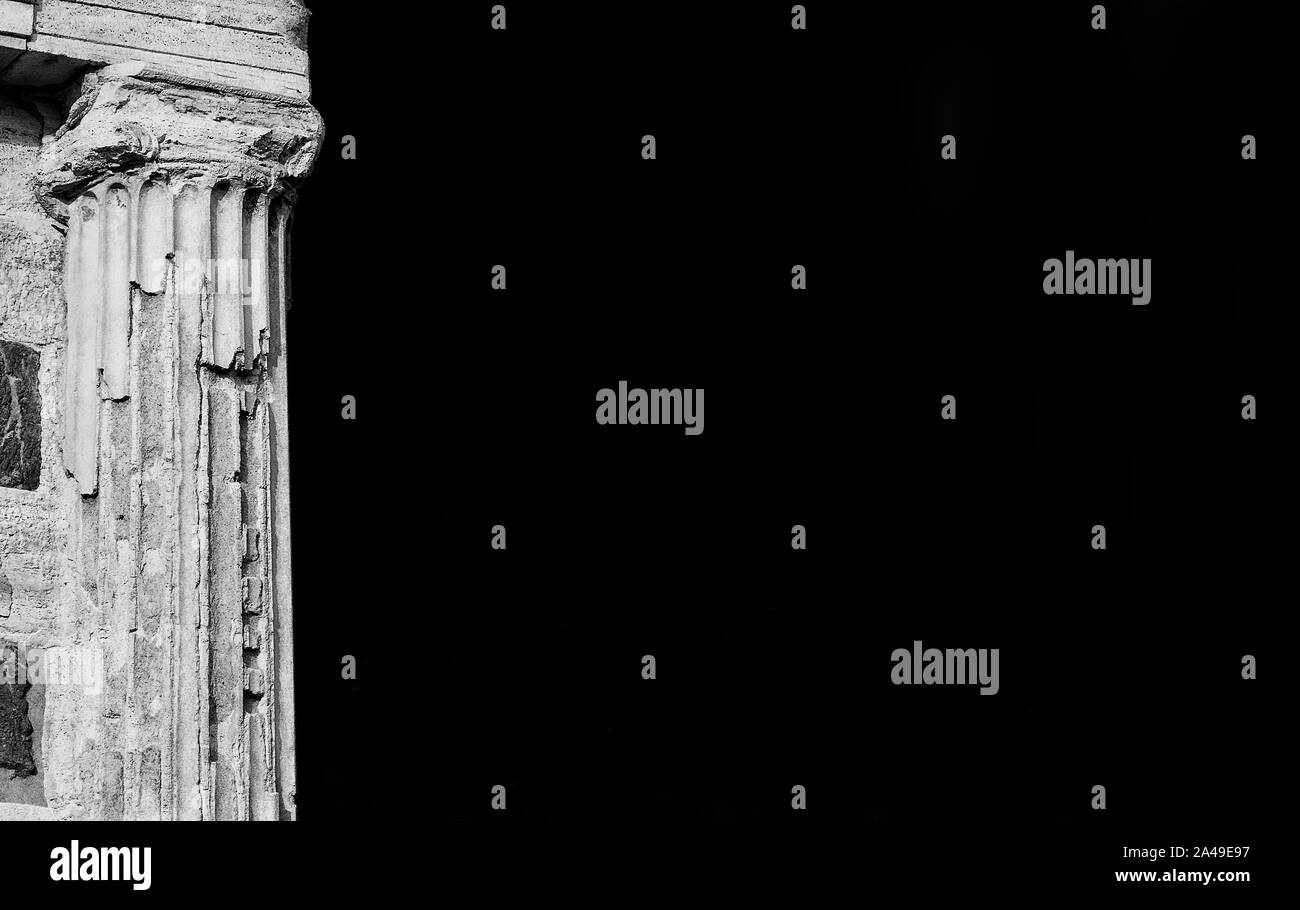 Ancient roman religious architecture. Column detail of the roman Temple of Portunus located in Forum Boarium, in the historic center of Rome, erected Stock Photo