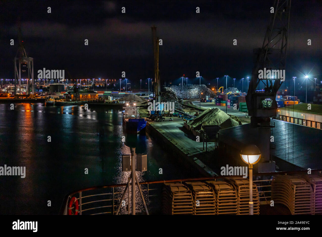 Working docks of Southampton during the hours of darkness. Hampshire. UK. Stock Photo