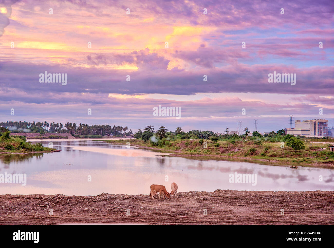 Sunset at Tagoloan River at Misamis Oriental, Philippines. Stock Photo
