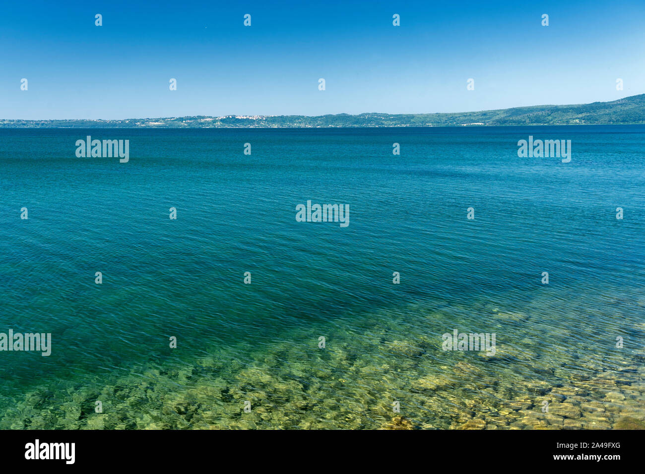 The lake of Bracciano, Rome, Lazio, Italy, at Trevignano Romano , in June Stock Photo