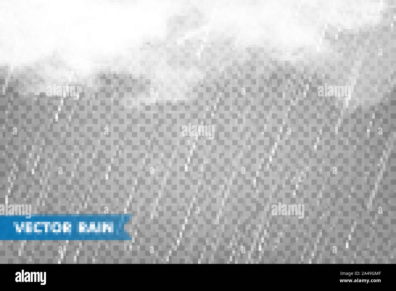 Realistic rain with clouds on transparent background. Rainfall, water ...