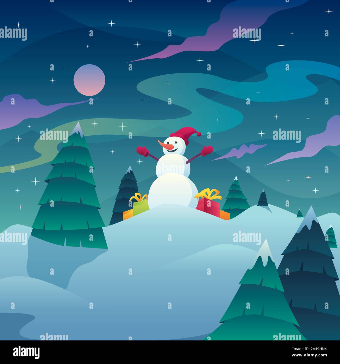 Snowman Christmas Landscape Stock Vector