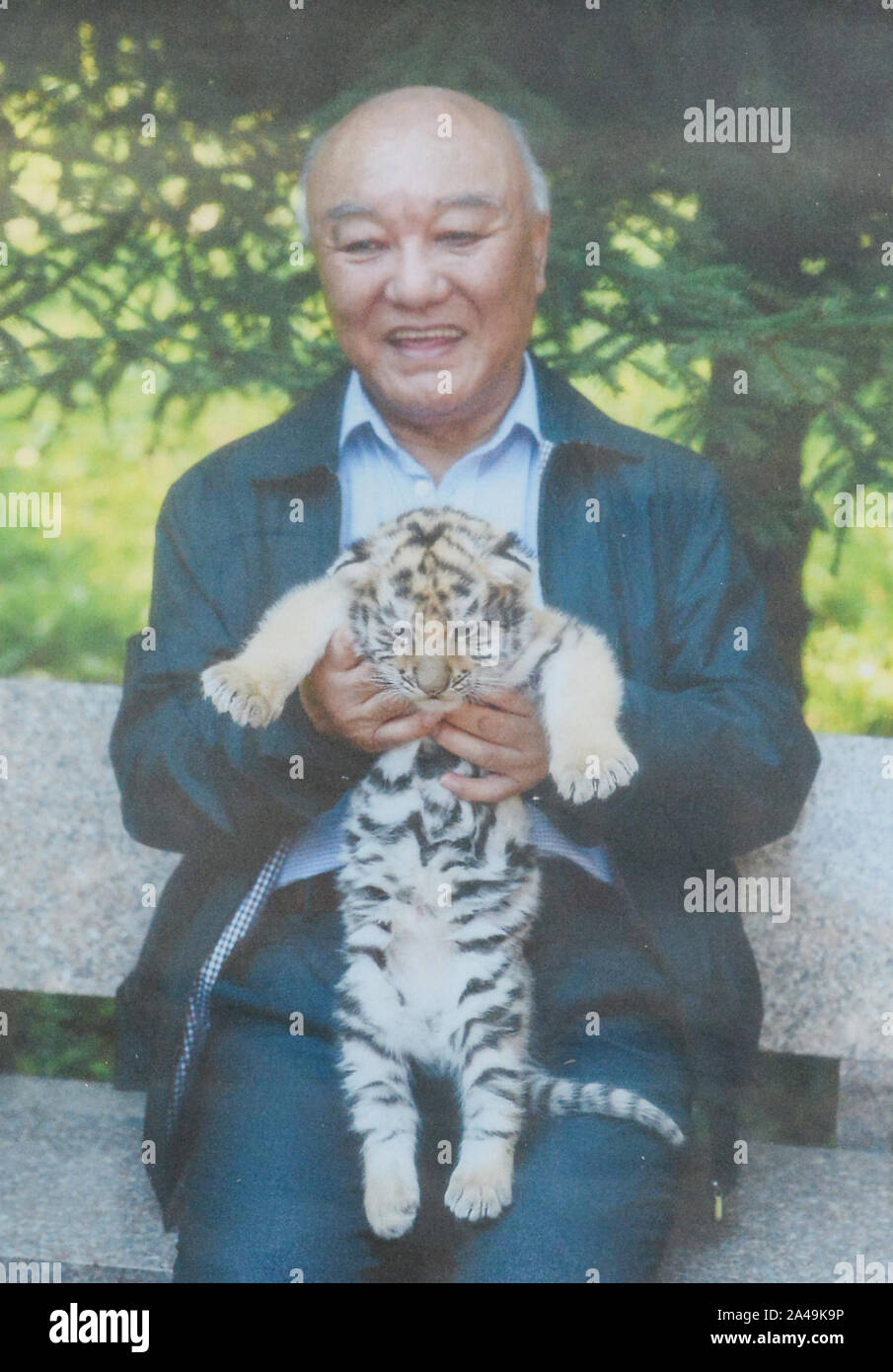 Beijing, China. 13th Oct, 2019. This undated file photo shows Ma Jianzhang holding a tiger cub. Credit: Xinhua/Alamy Live News Stock Photo