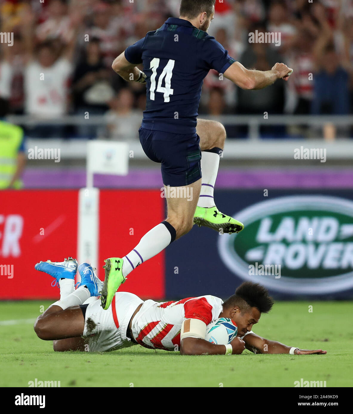 Japan's Kotaro Matsushima scores a try during the 2019 Rugby World Cup