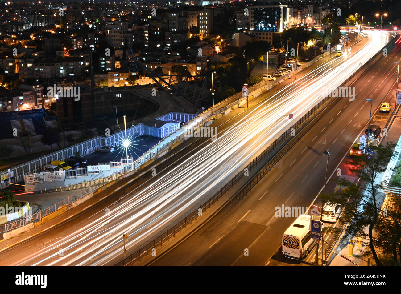 Istanbul, Turkey - October 7, 2019: A long-exposure shot of a highway in Istanbul at night. Stock Photo