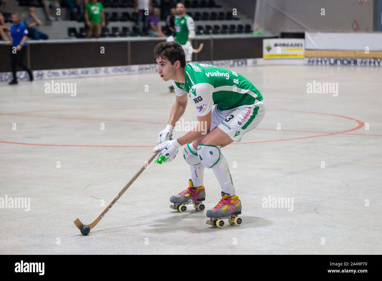 CALAFELL, BARCELONA, SPAIN - OCTOBER, 2019. Spanish OK League match between CP Calafell vs Deportivo Liceo. Bruno Di Benedetto roller hockey player Stock Photo