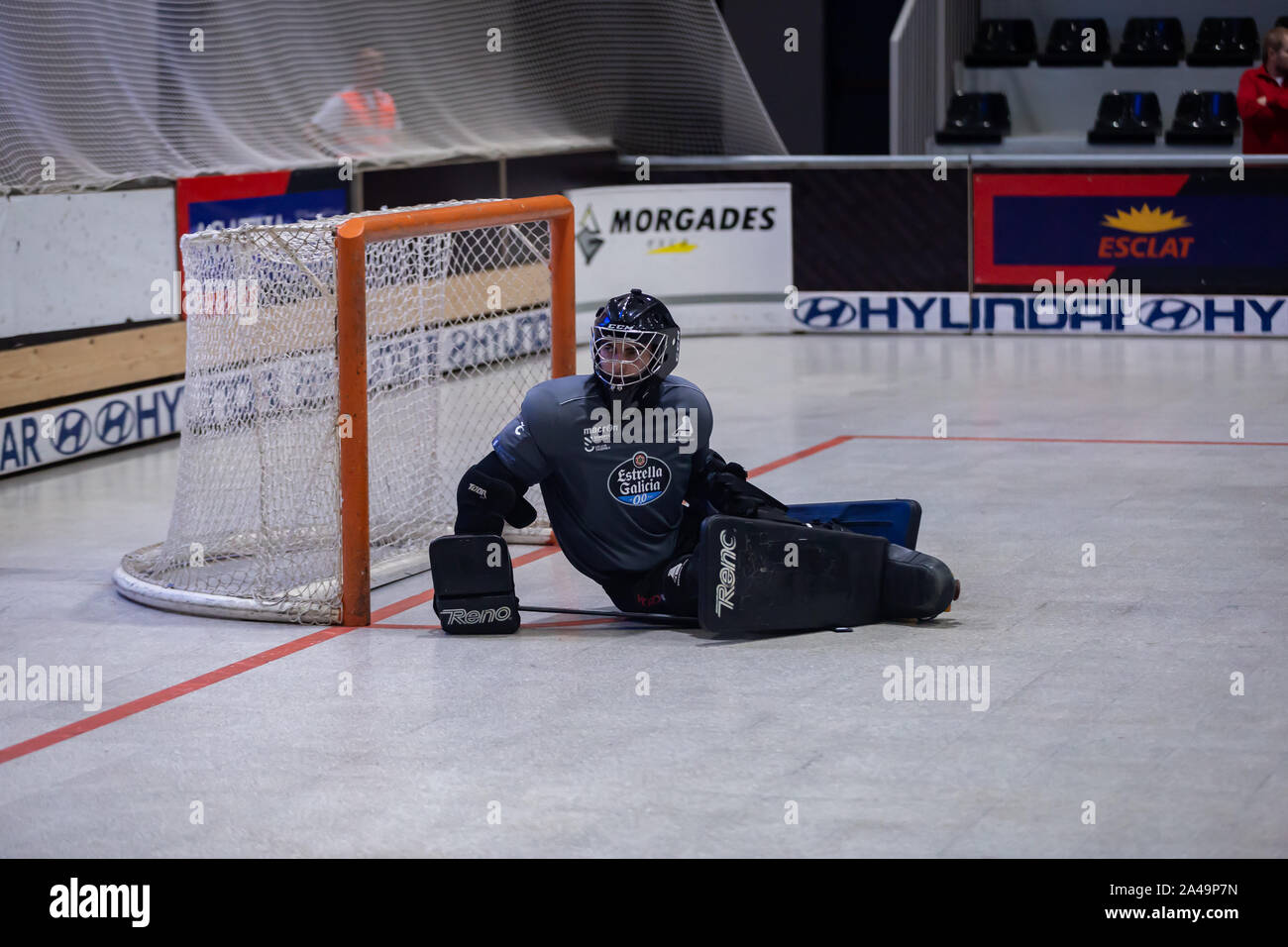 CALAFELL, BARCELONA, SPAIN - OCTOBER 12, 2019. Spanish OK League match between CP Calafell vs Deportivo Liceo.Carles Grau Tallada roller hockey player Stock Photo