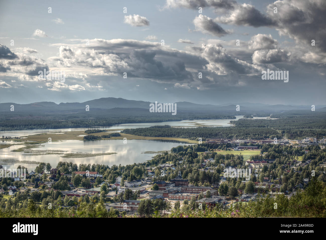 Tonemapped view on the town of Mala in Northern Sweden. Stock Photo