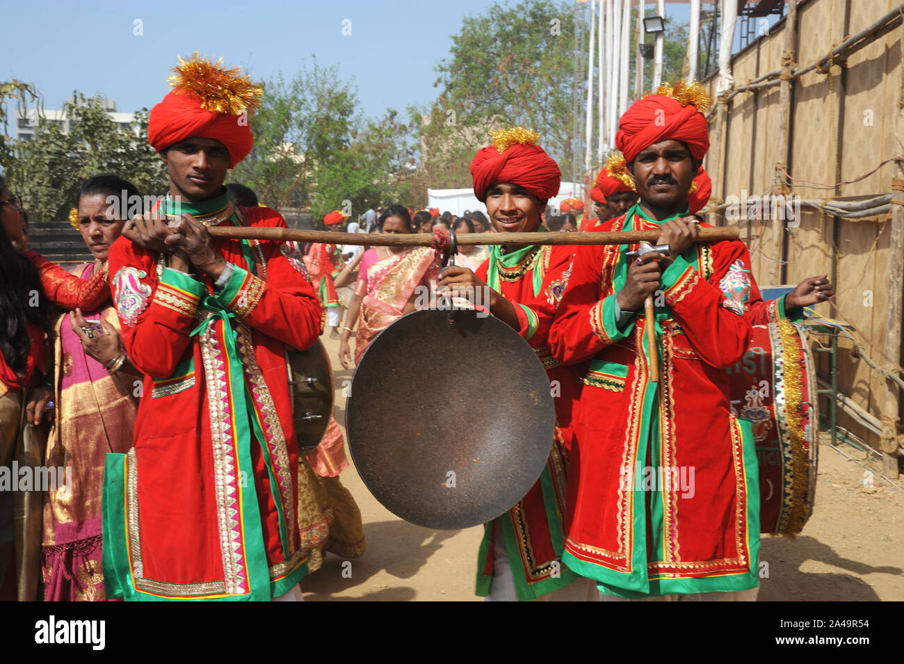 Rajasthani Musical Instruments High Resolution Stock Photography And   Mumbai Maharashtra India Southeast Asia Group Of Three Rajasthani Musicians In Traditional Dress Play Music On Different Traditional Instruments 2A49R54 