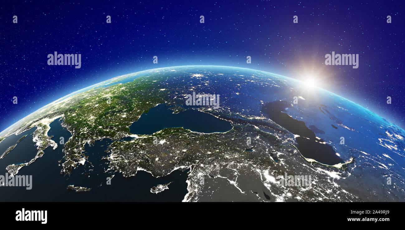 East Europe from space. Elements of this image furnished by NASA. 3d rendering Stock Photo