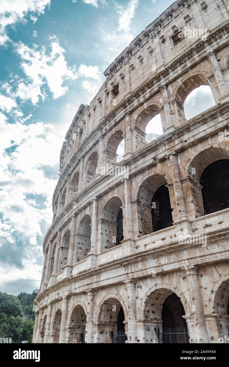 Rome, Italy - October 3, 2019: Exterior view of the ancient colosseum ...