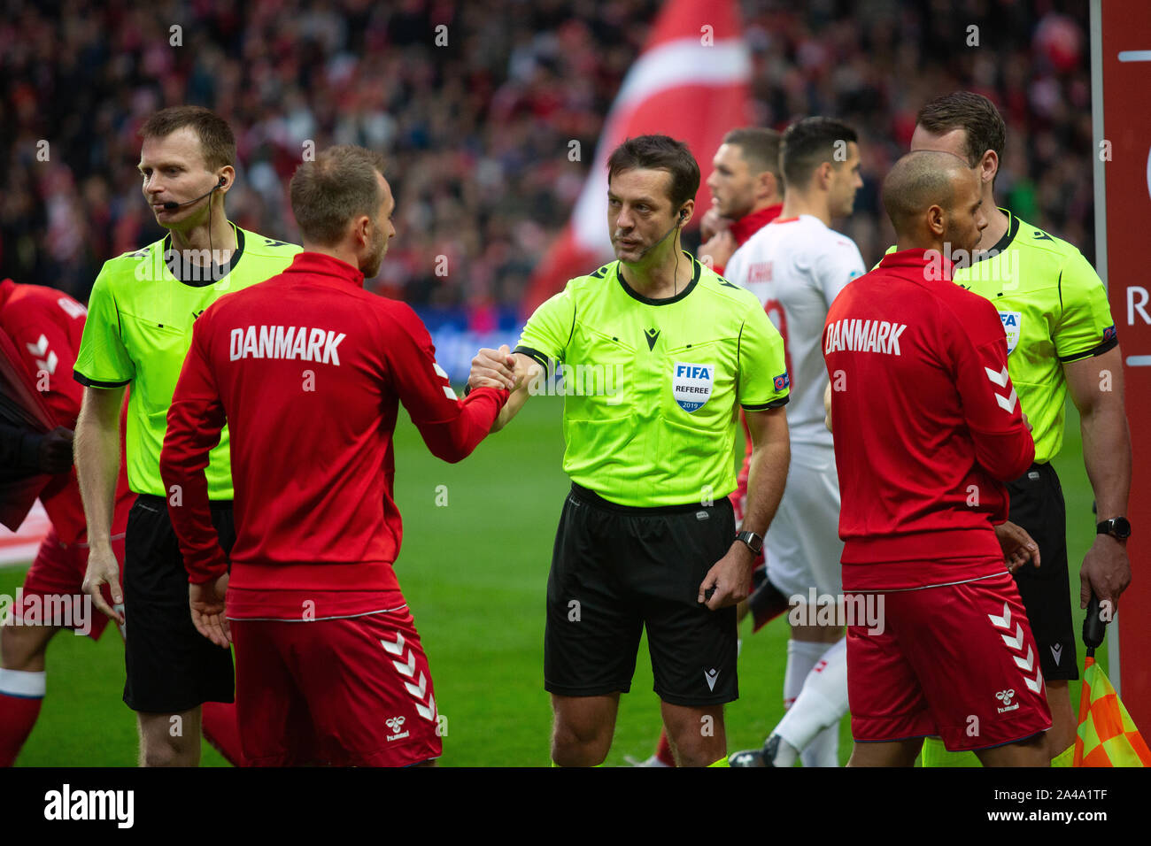 Copenhagen, Denmark. 12th Oct, 2019. Denmark, Copenhagen. 12th, October 2019. Referee Alexey Kulbakov seen during the EURO 2020 qualifier match between Denmark and Switzerland at Telia Parken in Copenhagen. (Photo Credit: Gonzales Photo/Alamy Live News Stock Photo