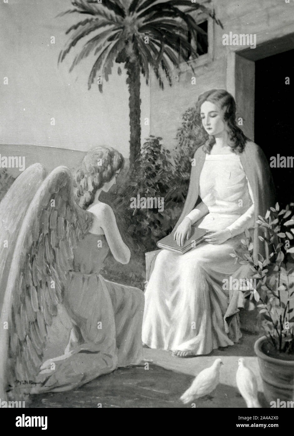 Annunciation to the Virgin Mary, painting by unidentified artist, Italy 1930s Stock Photo