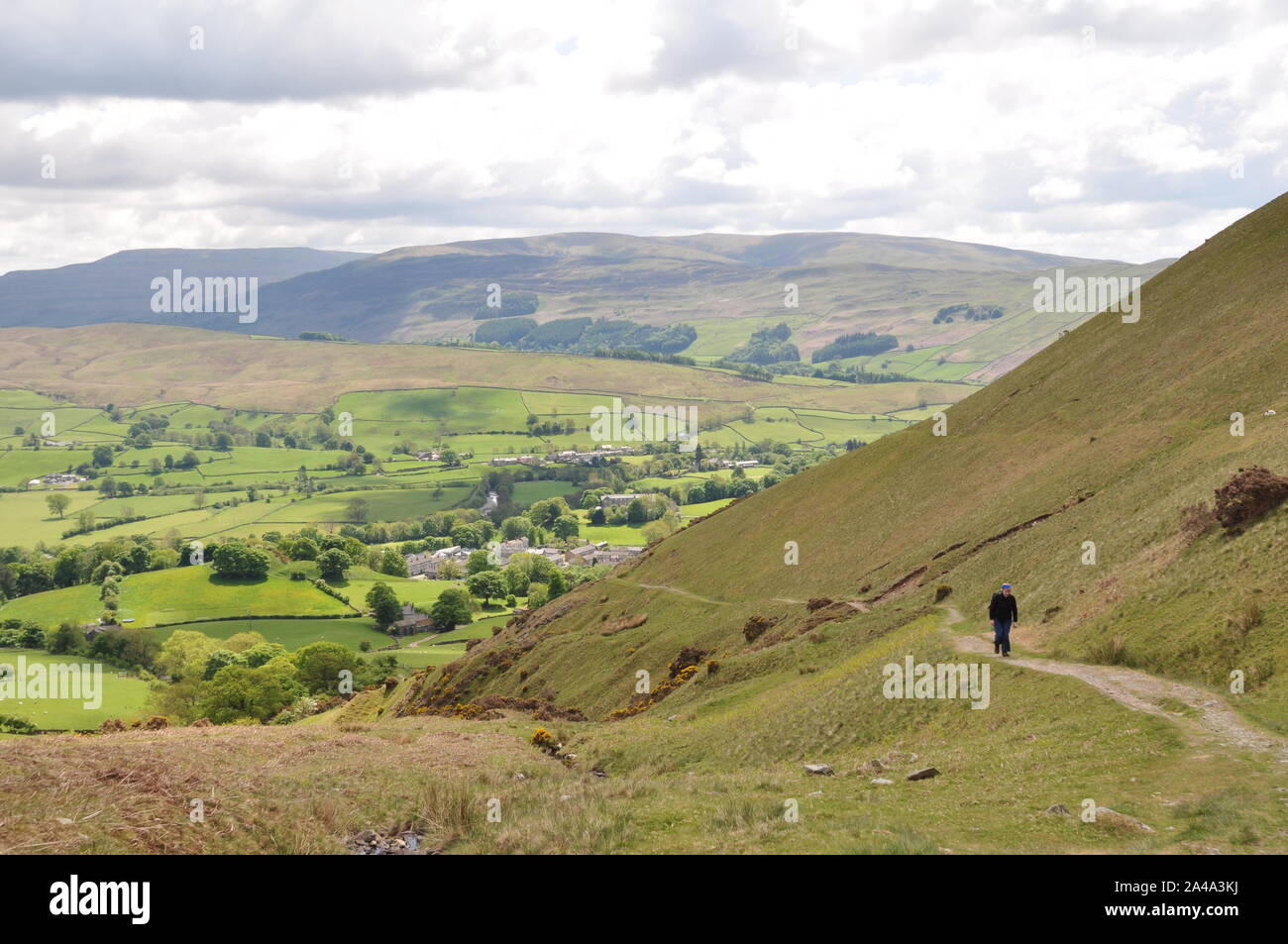 Walker on the slopes of Winder, Howgill fells, Cumbria Stock Photo