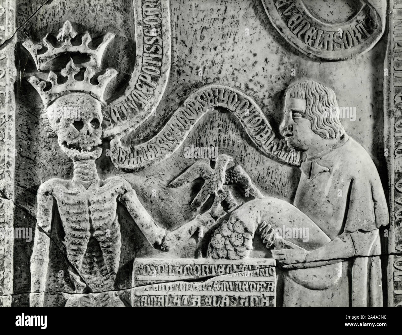 Ancient religious marble carving with the Death and the merchant, St. Peter Martyr, Naples, Italy 1930s Stock Photo