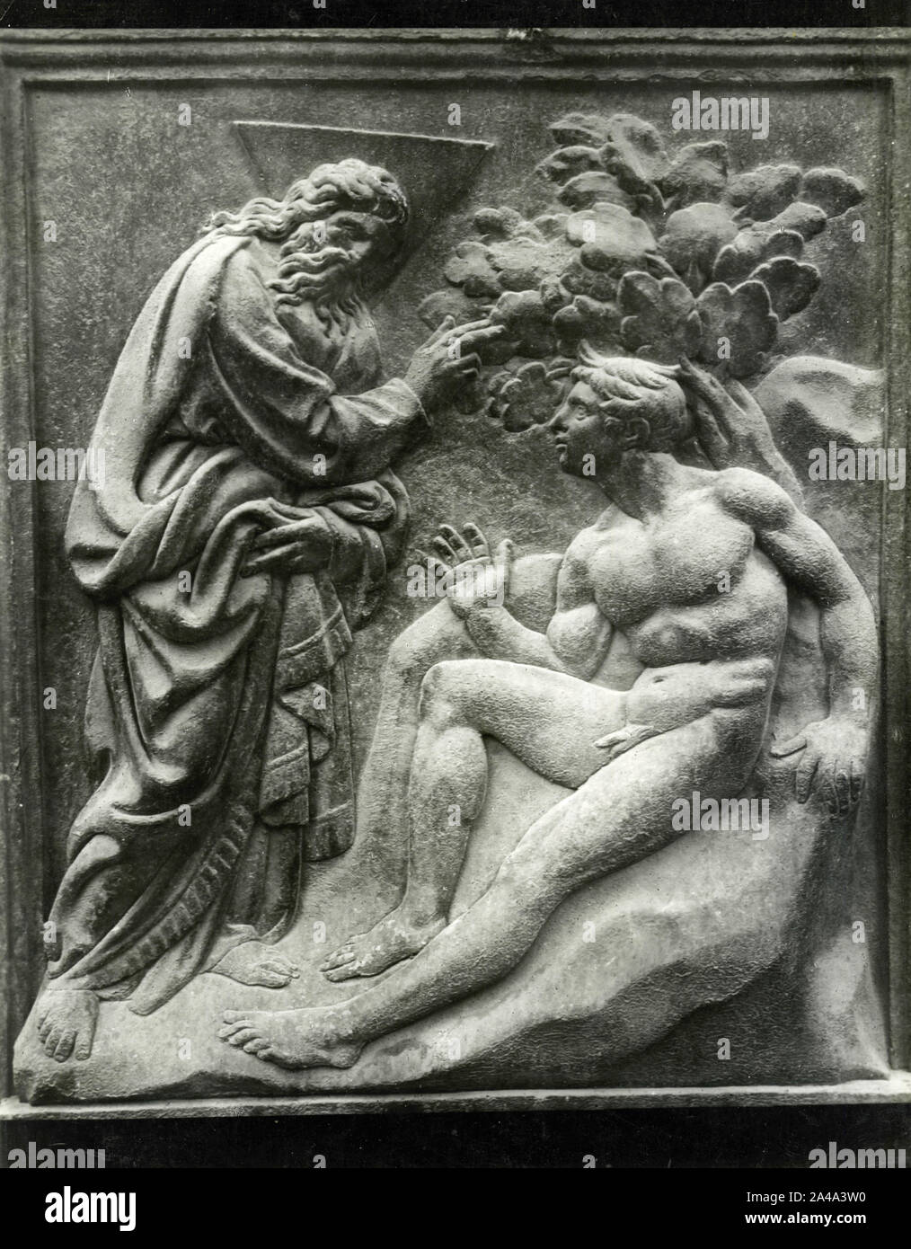 The Creation of Adam, bas-relief by Italian artist Jacopo della Quercia ...