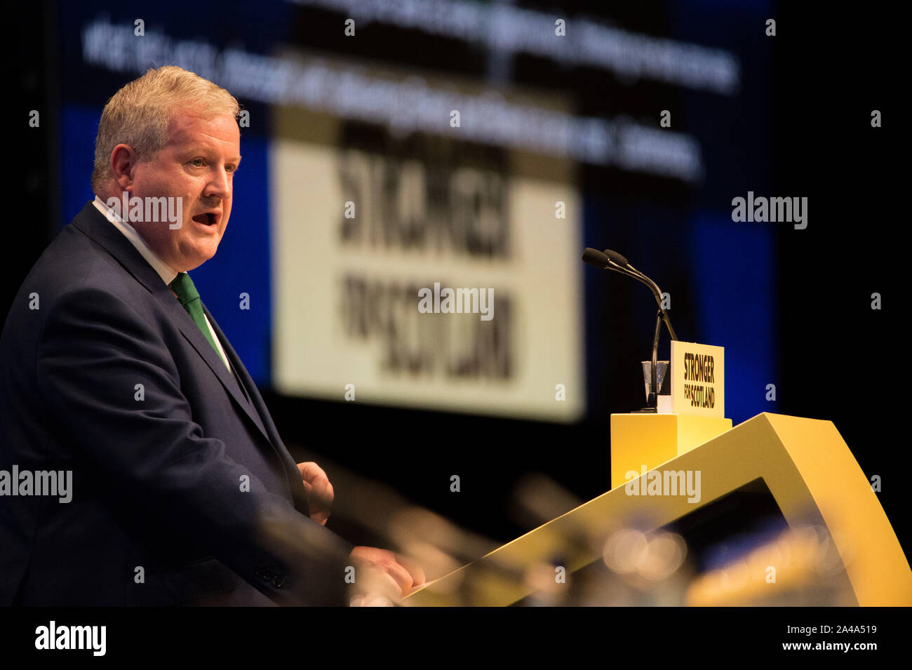Aberdeen, UK. 13 October 2019.  Pictured: Ian Blackford MP - Westminster Leader for the Scottish National Party (SNP).  Scottish National Party (SNP) Conference at the Aberdeen Exhibition Conference Centre (AECC). Credit: Colin Fisher/Alamy Live News Stock Photo