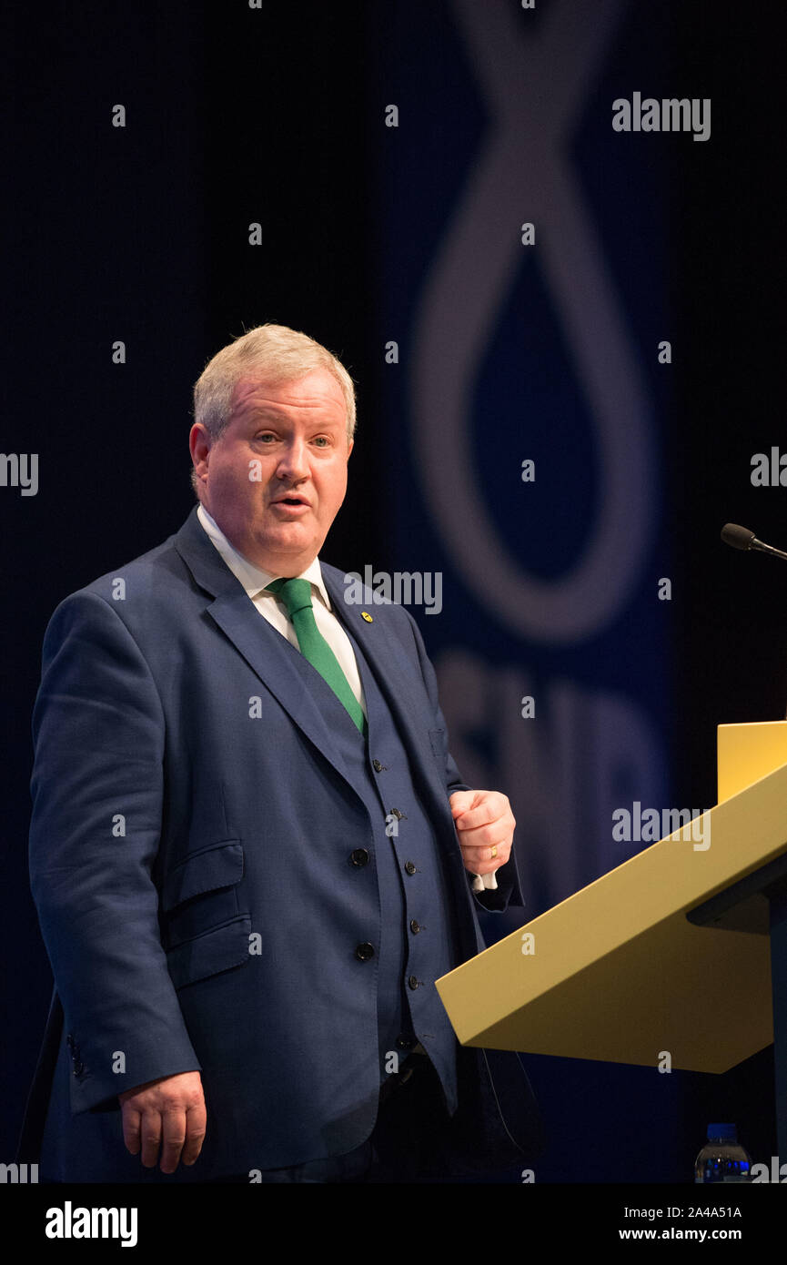 Aberdeen, UK. 13 October 2019.  Pictured: Ian Blackford MP - Westminster Leader for the Scottish National Party (SNP).  Scottish National Party (SNP) Conference at the Aberdeen Exhibition Conference Centre (AECC). Credit: Colin Fisher/Alamy Live News Stock Photo