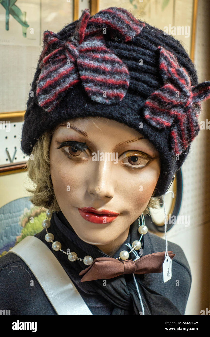 knitted hat on mannequin head Stock Photo