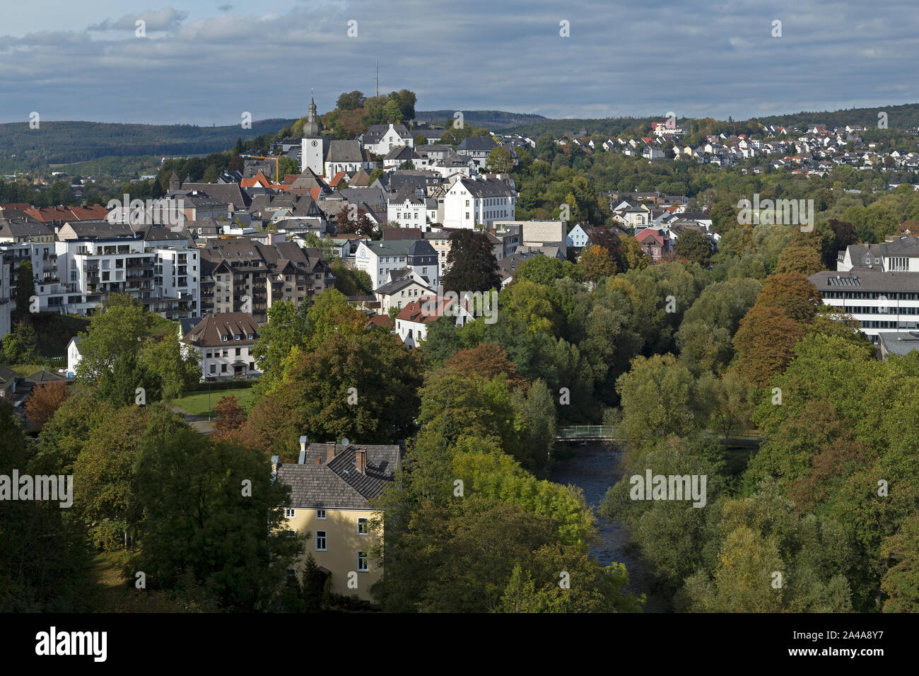 castle hill and River Ruhr, Arnsberg, Sauerland, Northrhine Westphalia, Germany Stock Photo