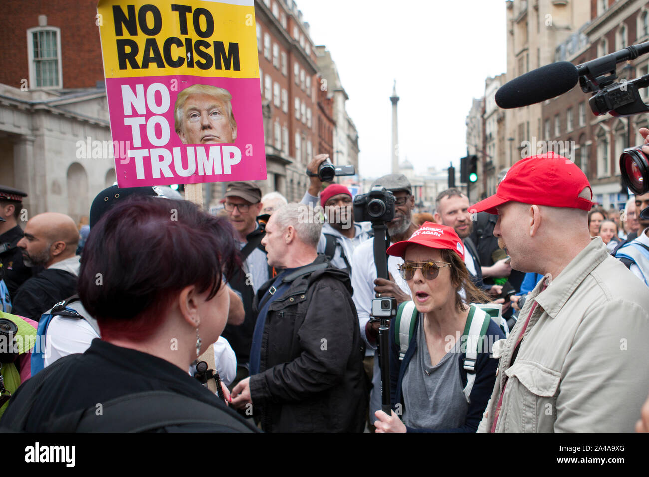 Pro Trump supporters confront anti Trump supporters in Whitehall London 2019 Stock Photo