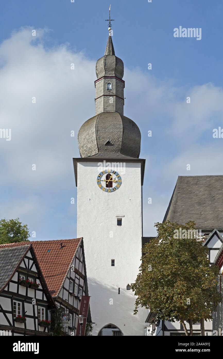 bell tower, old market, Arnsberg, Sauerland, Northrhine Westphalia, Germany Stock Photo