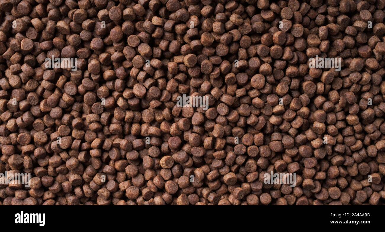 Dry food for cats and dogs. Pet meal background texture. Stock Photo