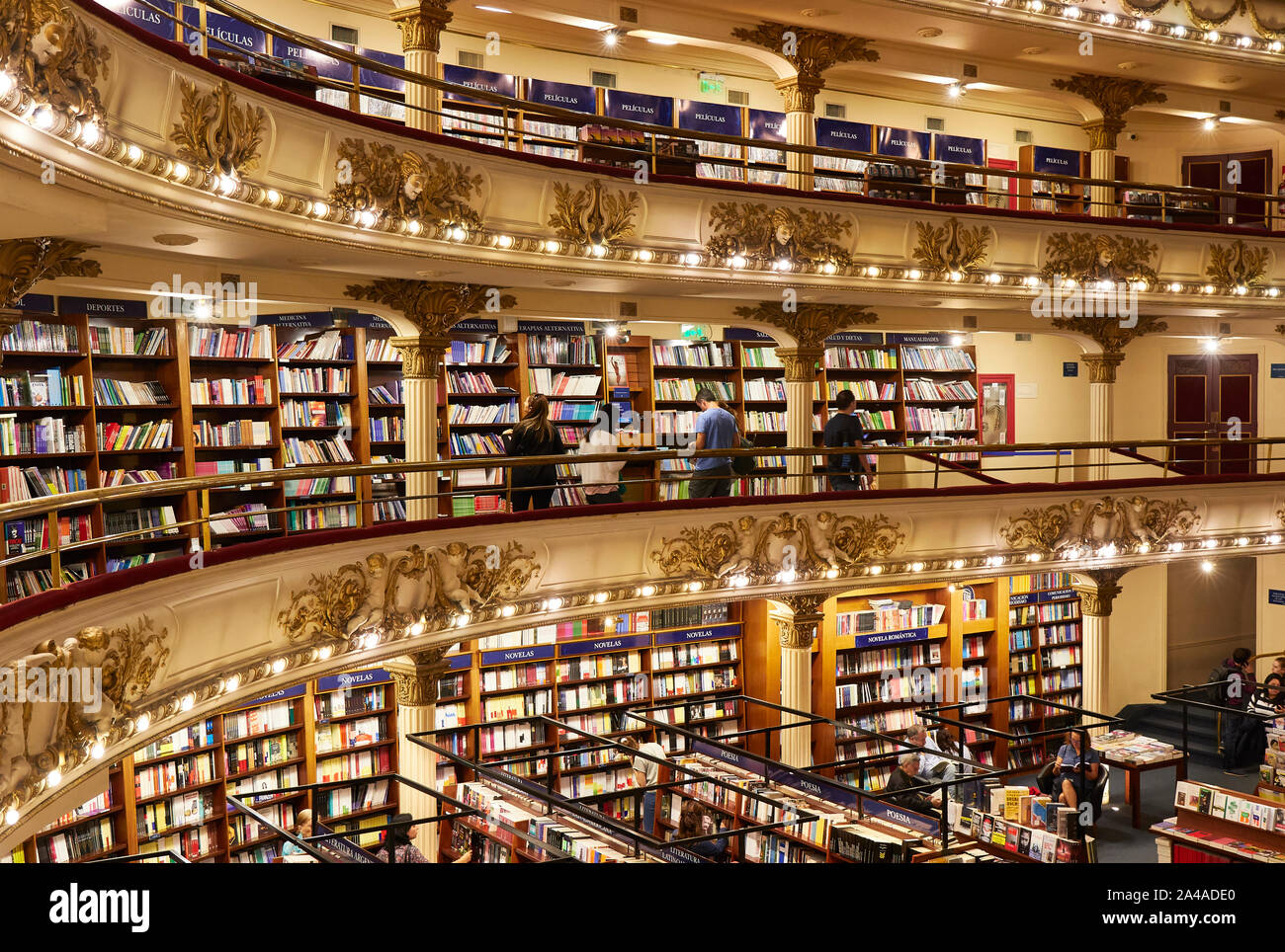 The balconies of the Ateneo Grand Splendid bookstore, Recoleta, Buenos Aires, Argentina. Stock Photo
