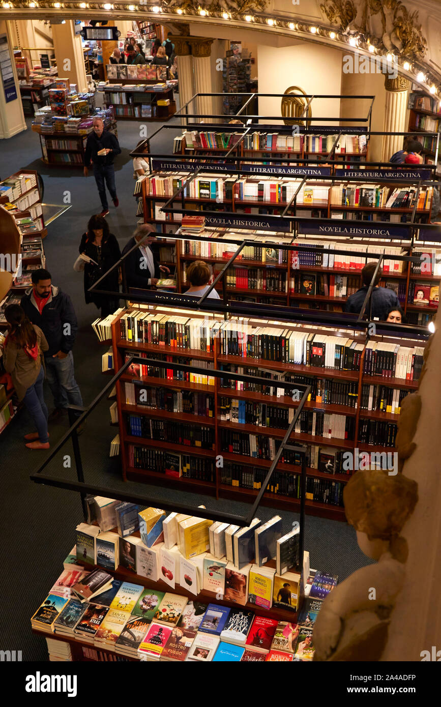 Interiors of the Ateneo Grand Splendid bookstore, Recoleta, Buenos Aires, Argentina. Stock Photo