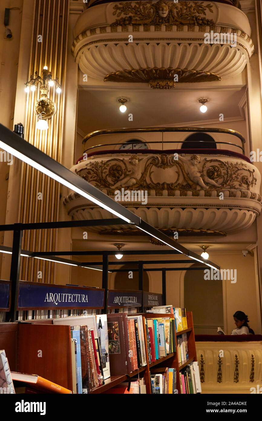 Interiors of the Ateneo Grand Splendid bookstore, Recoleta, Buenos Aires, Argentina. Stock Photo