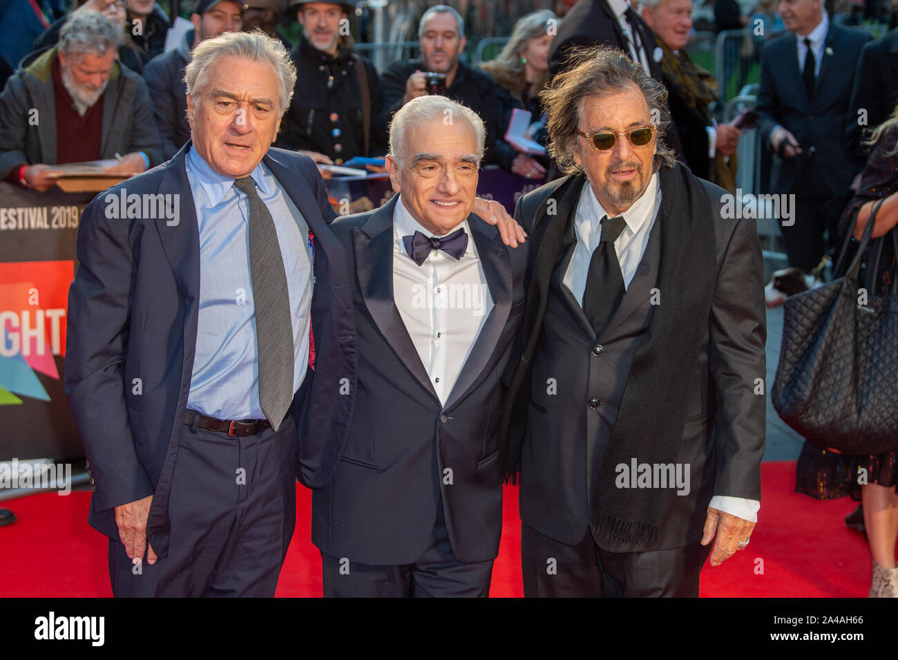 London, UK. 13 October 2019. Robert De Niro, Martin Scorsese, Al Pacino  attend the 'The Irishman',