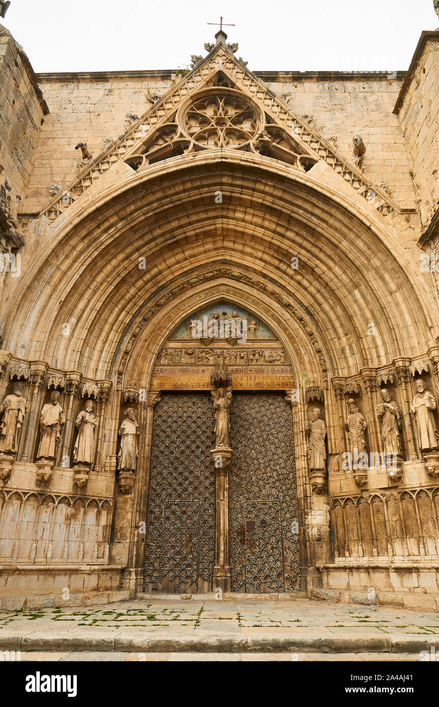 Apostles Gate of Santa Maria la Mayor, a gothic and renaissance church in Morella, one of the Most beautiful towns in Spain (Maestrazgo, Castellón) Stock Photo
