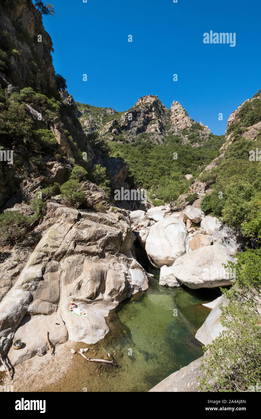 Gorges D'Heric in the Herault Languedoc countryside, large rock boulders in a deep valley Stock Photo