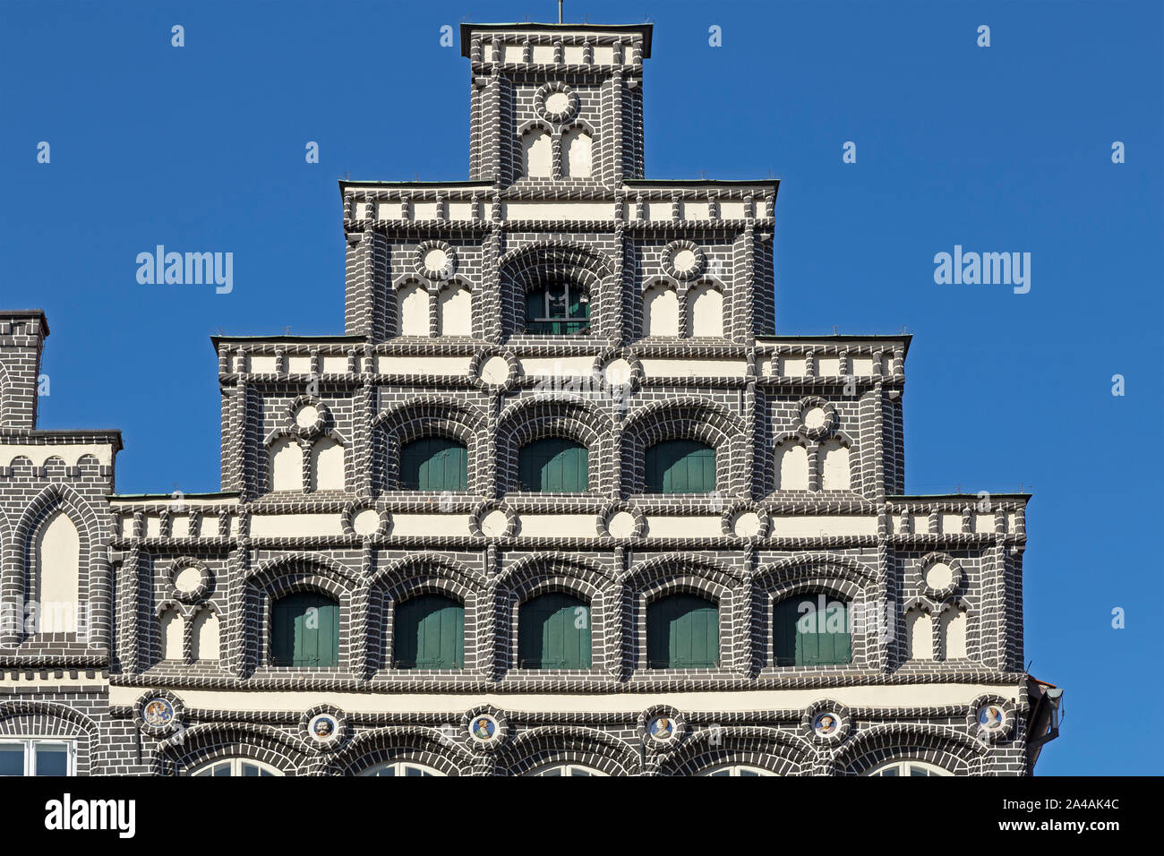 gable of chamber of industry and commerce, old town, Lueneburg, Lower Saxony, Germany Stock Photo