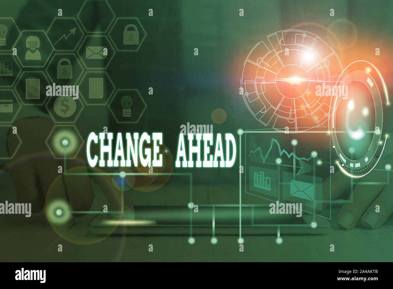 Writing note showing Change Ahead. Business concept for to replace with ...