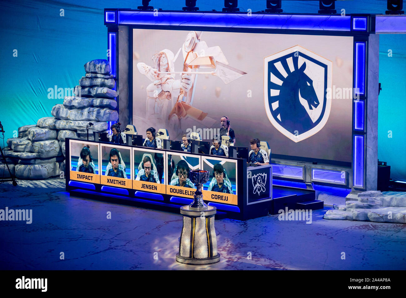 Berlin, Germany. 13th Oct, 2019. The E-Sport-Team Team Liquid (TL) will compete in the group phase of the E-Sport 'League of Legends'-World Championship in the Verti Music Hall. Credit: Christoph Soeder/dpa/Alamy Live News Stock Photo