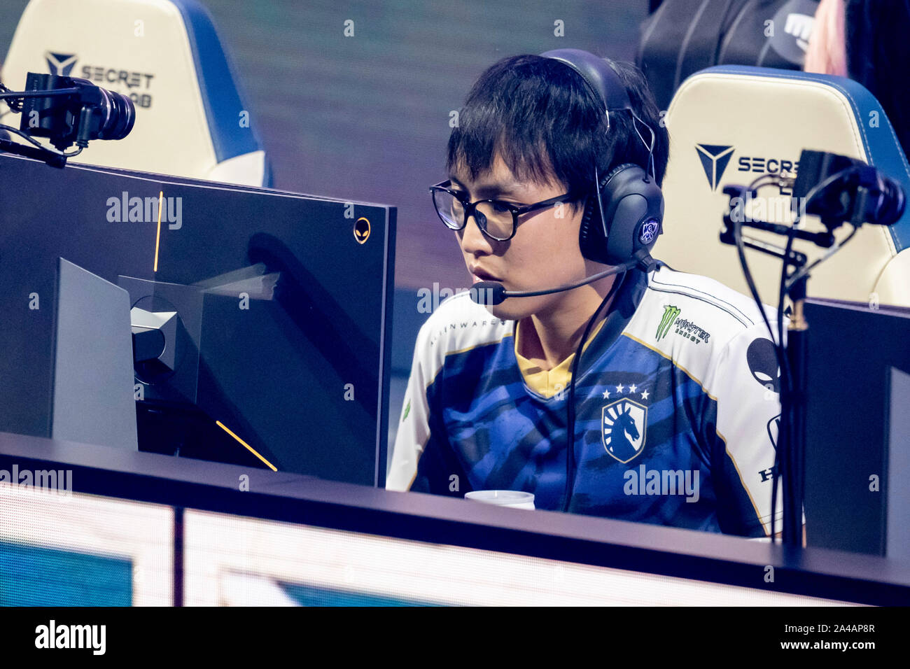 Berlin, Germany. 13th Oct, 2019. Yiliang 'Doublelift' Peng, US e-athlete with Team Liquid, will compete in the group phase of the 'League of Legends' World E-Sports Championship at the Verti Music Hall. Credit: Christoph Soeder/dpa/Alamy Live News Stock Photo