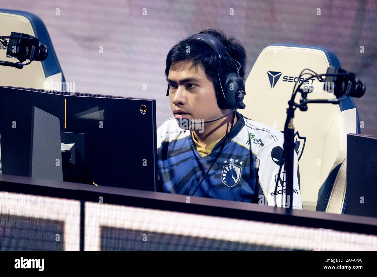 Berlin, Germany. 13th Oct, 2019. Jake 'Xmithie' Puchero, Philippine-US e-athlete with Team Liquid, will compete in the group stage of the League of Legends e-sport World Championship at the Verti Music Hall. Credit: Christoph Soeder/dpa/Alamy Live News Stock Photo