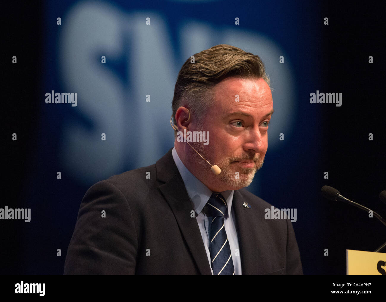 Aberdeen, UK. 13 October 2019.  Pictured: Alan Smith MEP.  Brexit discussions at the Scottish National Party (SNP) Conference at the Aberdeen Exhibition Conference Centre (AECC). Credit: Colin Fisher/Alamy Live News Stock Photo
