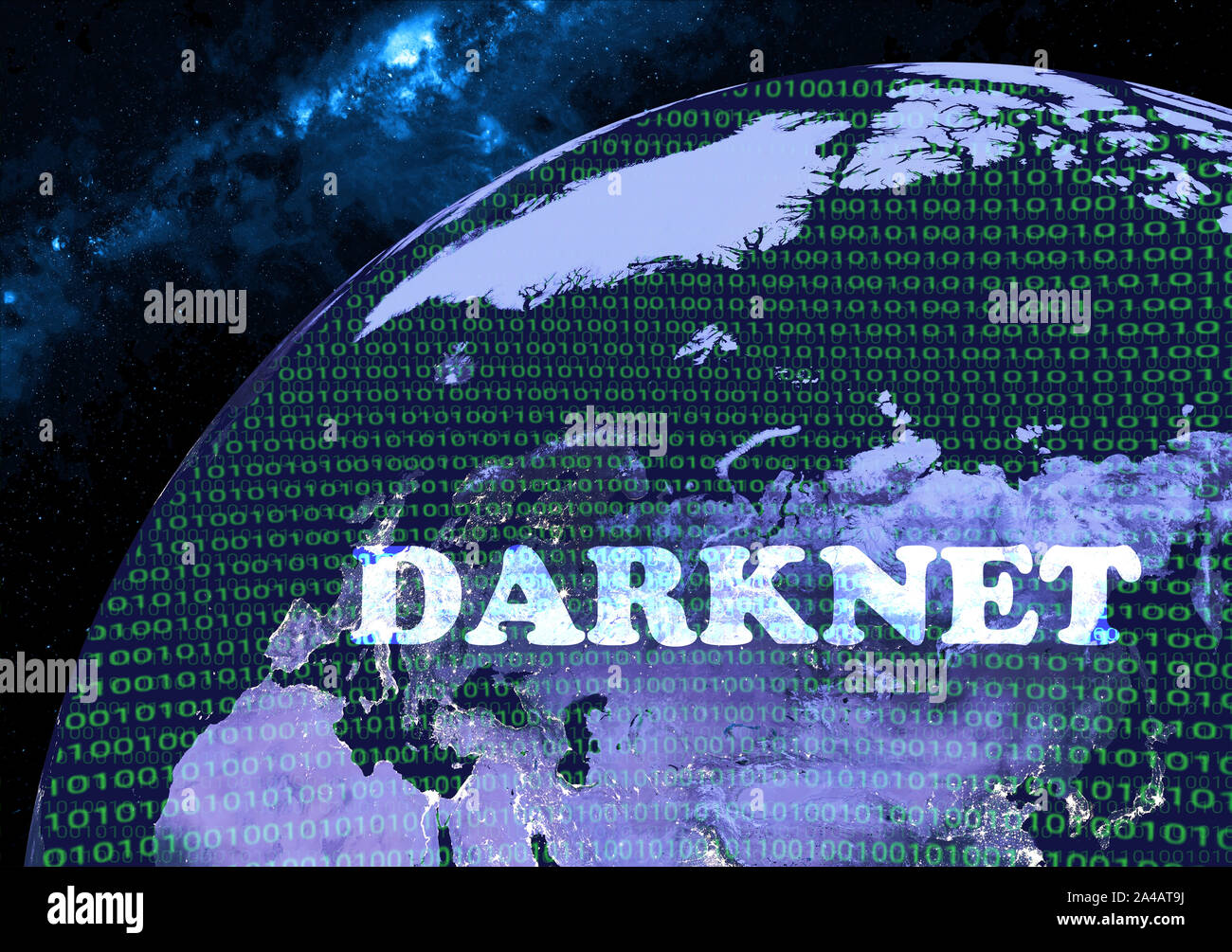 Binary code on Earth. Darknet concept 3D illustration Stock Photo