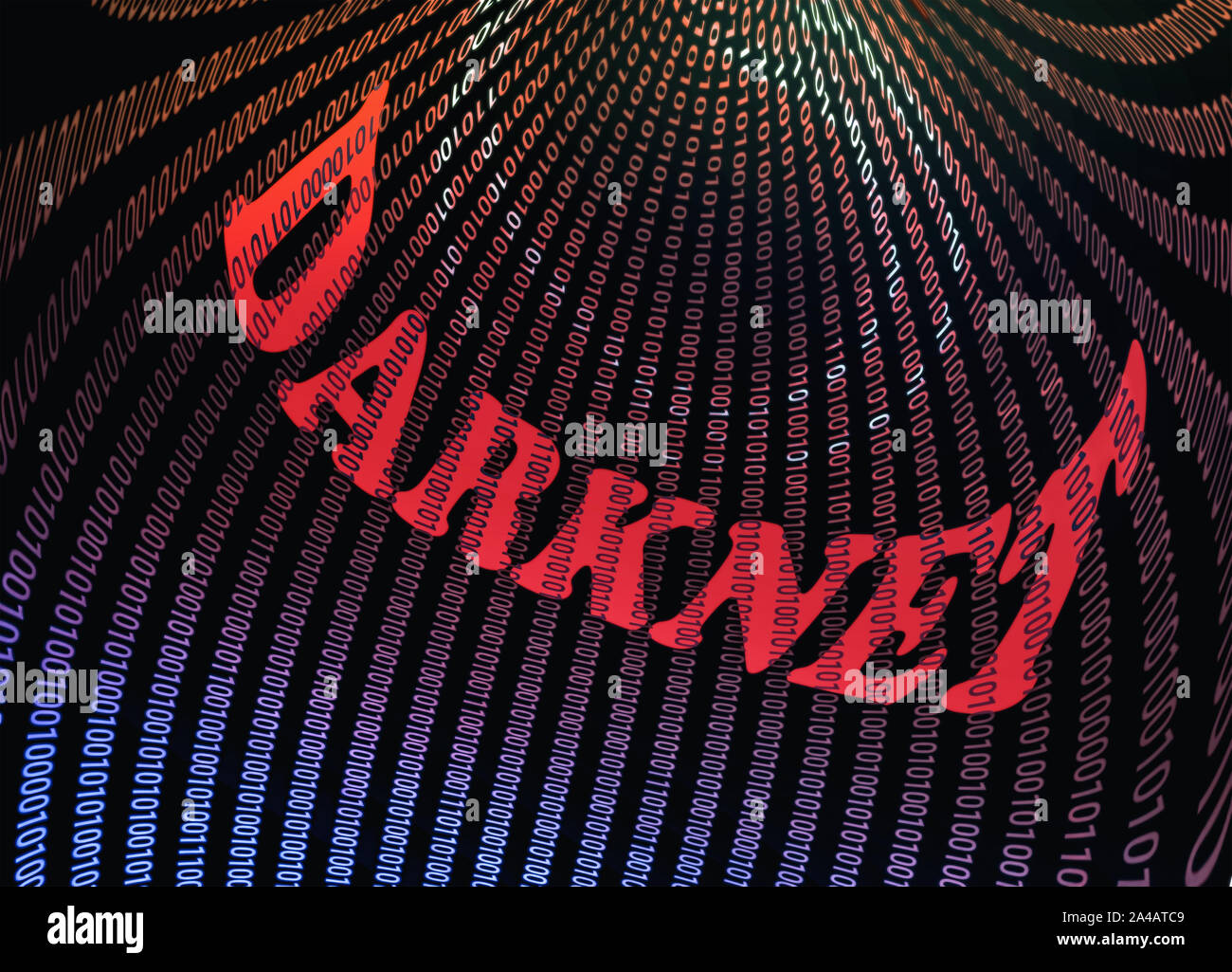 Binary code on secret curved space. Darknet concept 3D illustration Stock Photo