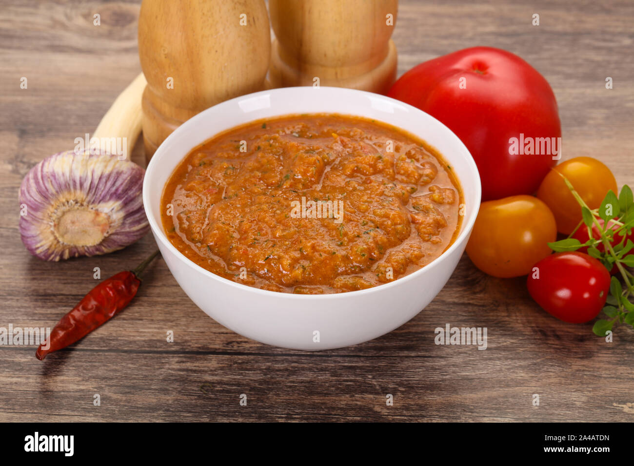 Famous Spanish gazpacho tomato cold soup Stock Photo - Alamy