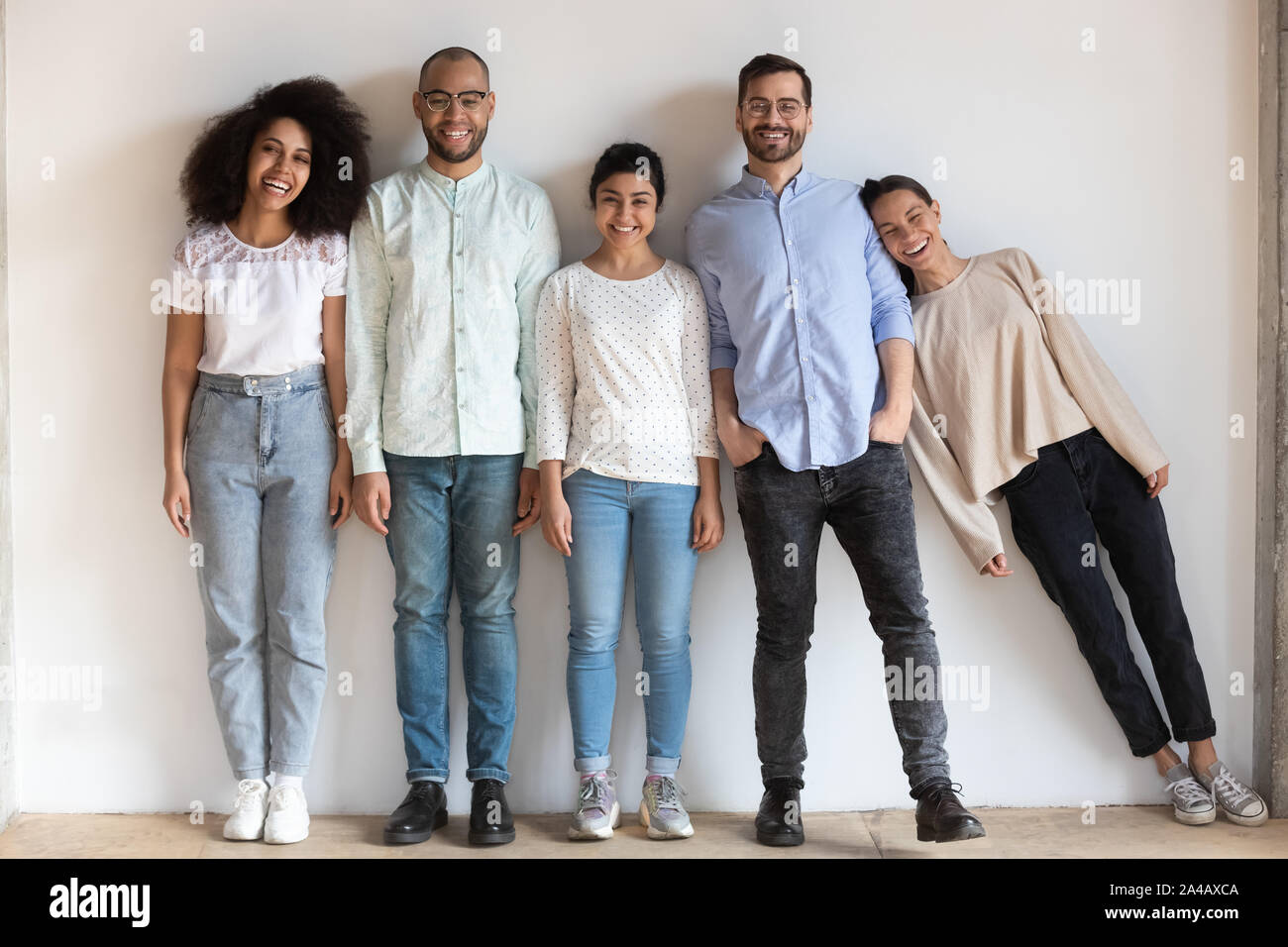 Happy diverse people friends having fun, posing for portrait Stock Photo