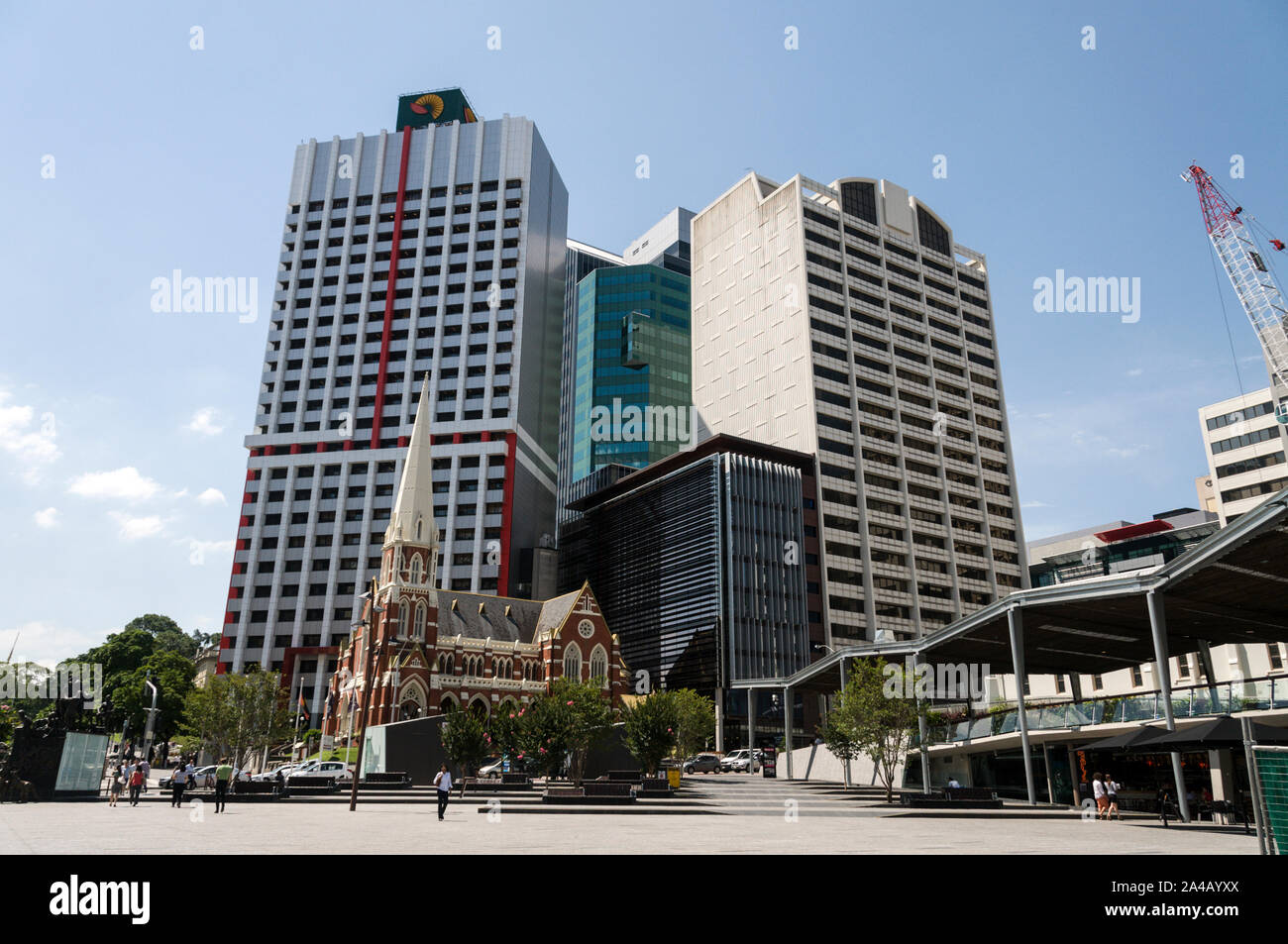 The Uniting Church, a Wesley Church in Albert Street off King George Square, surrounded by modern office towers in Brisbane, Queensland, Australia Stock Photo