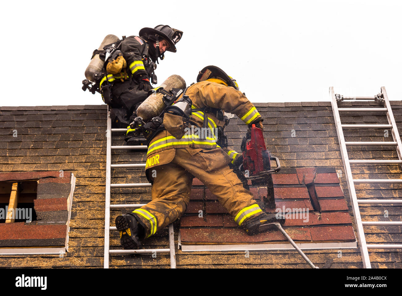 Firefighters training at the Worcester, MA Fire Dept Training Center